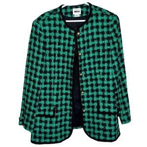 Vintage Leslie Fay Sportswear Green and Black Houndstooth Blazer Size 14 Missy